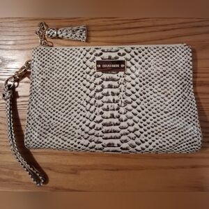EUC Brahmin Millie Black & Beige Snake Casual Boho Wristlet Clutch Purse Bag